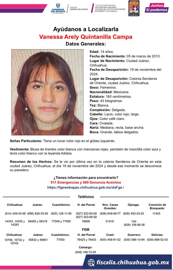 ¡PIDEN APOYO PARA LOCALIZAR A VANESSA DE 14 AÑOS! 😰🚨