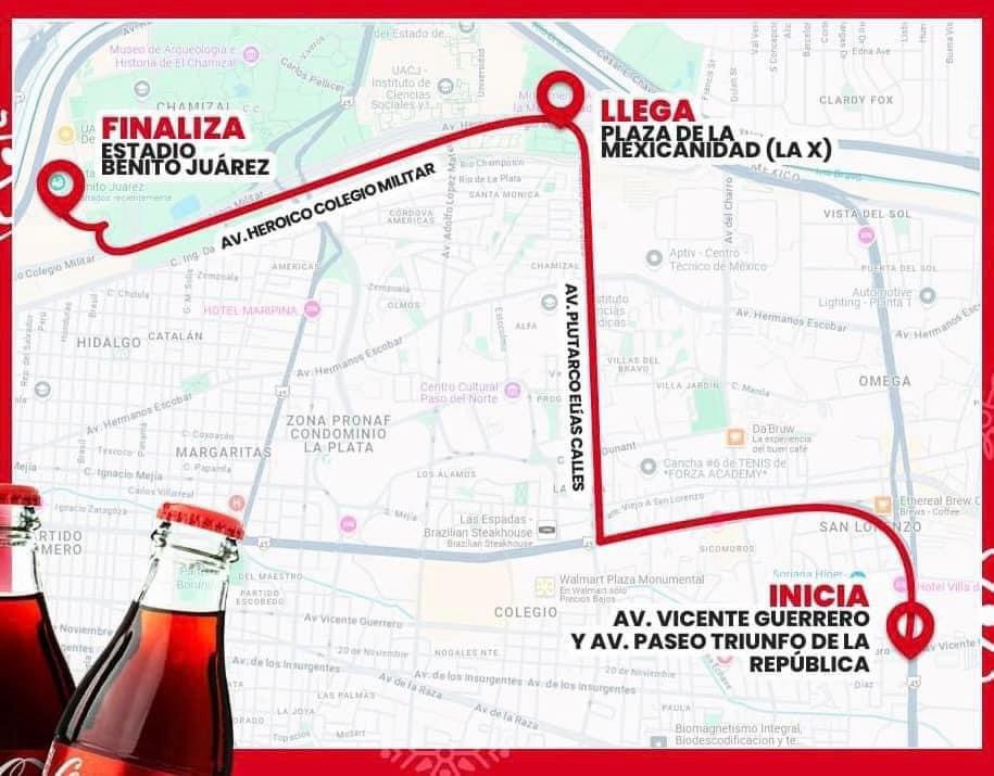 ¡SERA UNA NOCHE INCREÍBLE! MAPA DEL RECORRIDO Y HORARIO DE LA CARAVANA COCA-COLA EN JUÁREZ!&nbsp;🤩🎄🎅🏻☃️