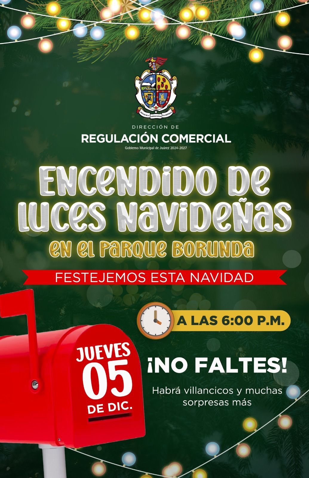 ¡MAÑANA ENCIENDEN LAS LUCES NAVIDEÑAS EN EL PARQUE BORUNDA! 🤩🎅☃️🎄🎉❄️🌽🌭🫔