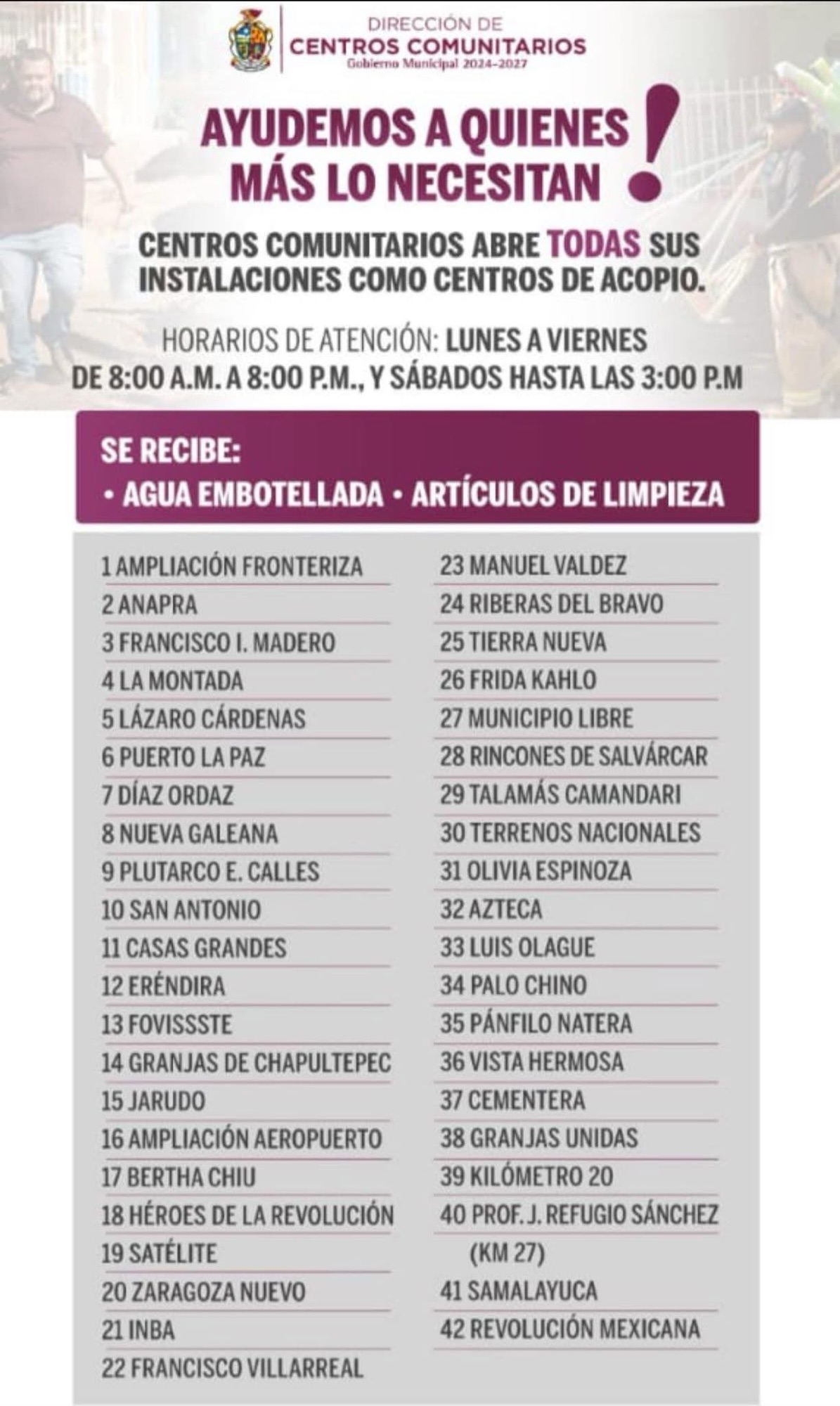 ACTIVAN CENTROS COMUNITARIOS COMO PUNTOS DE APOYO A FAMILIAS&nbsp;DAMNIFICADAS