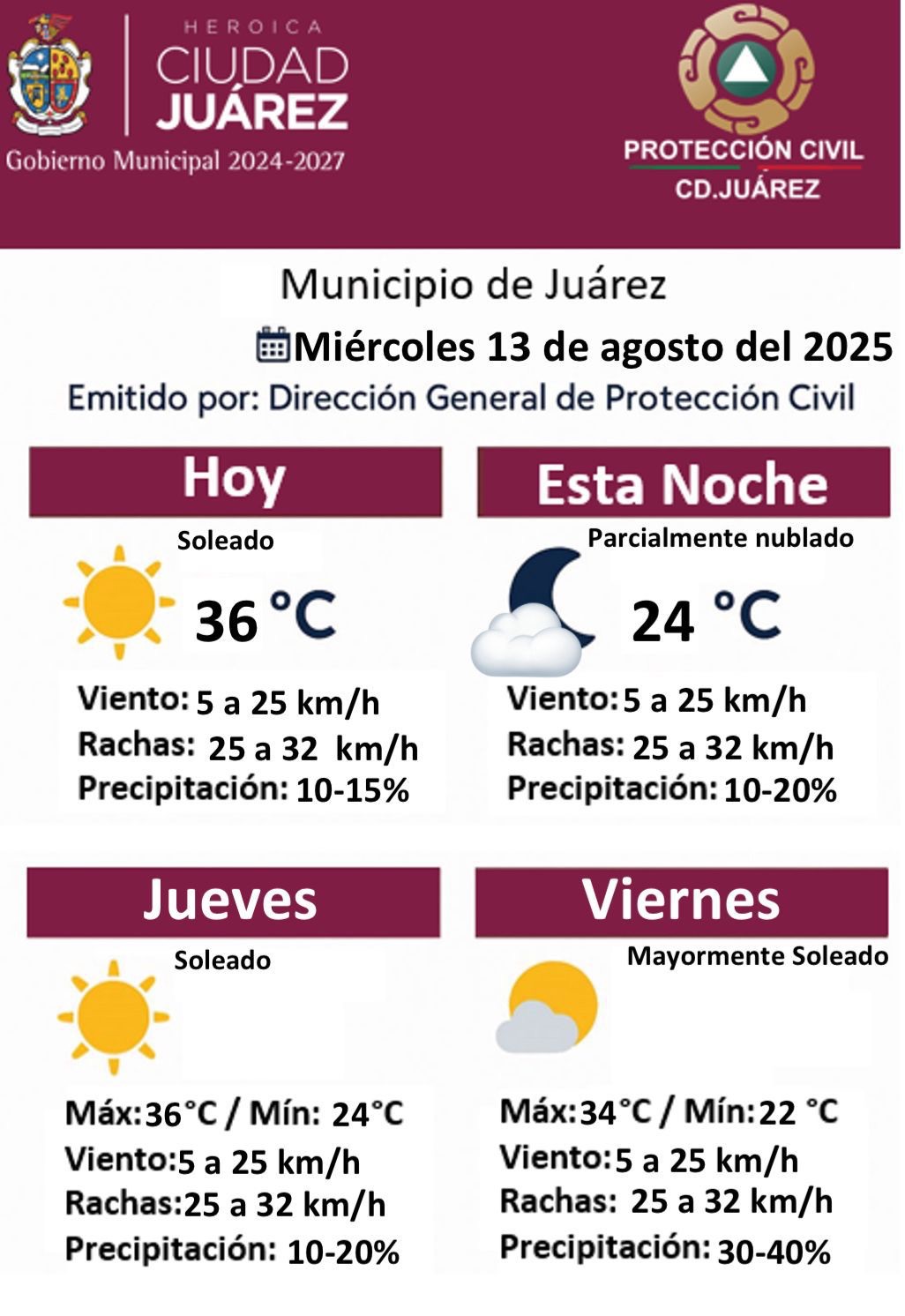 PROTECCIÓN CIVIL EMITE PRONÓSTICO&nbsp;CLIMÁTICO