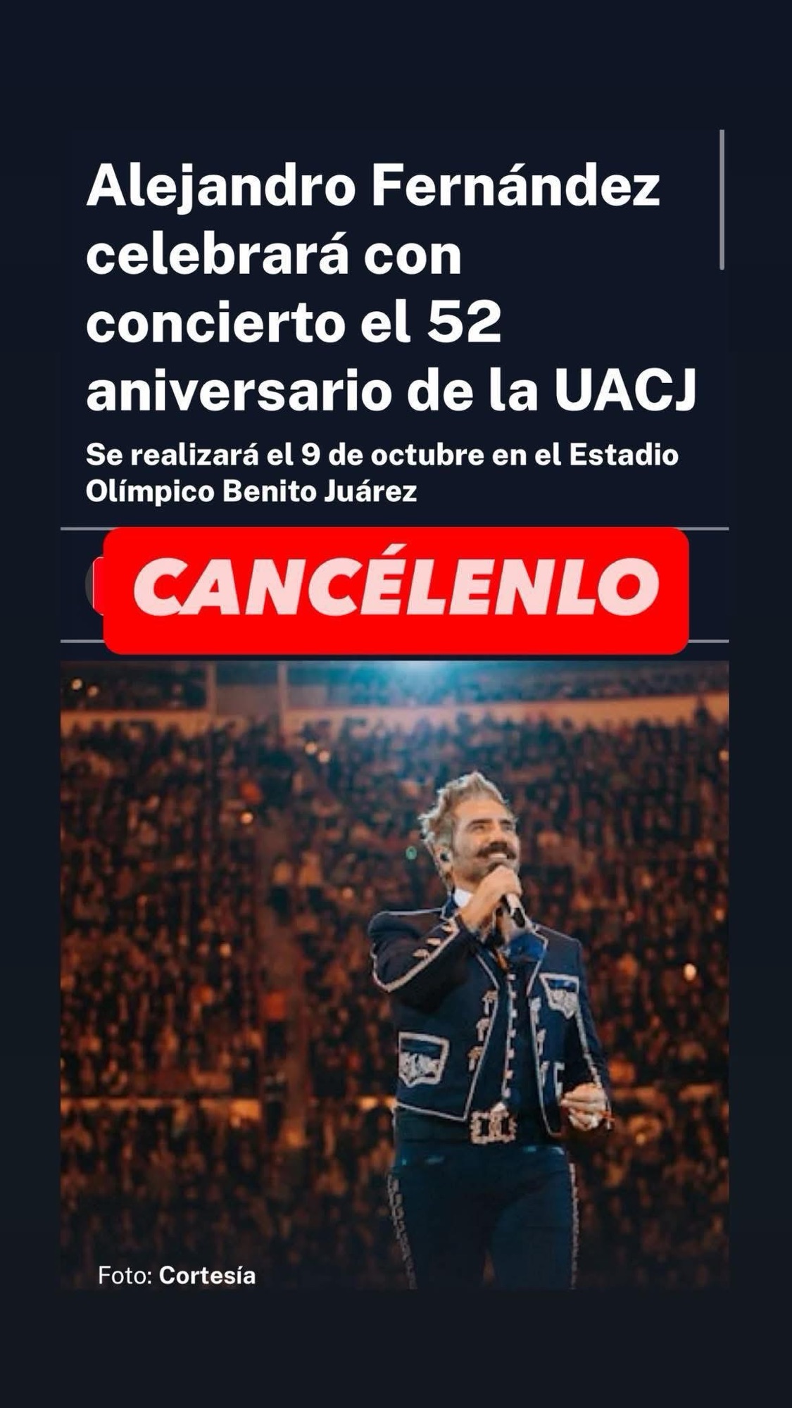 ESTUDIANTES UACJ PIDEN CANCELAR CONCIERTO DE ALEJANDRO&nbsp;FERNÁNDEZ
