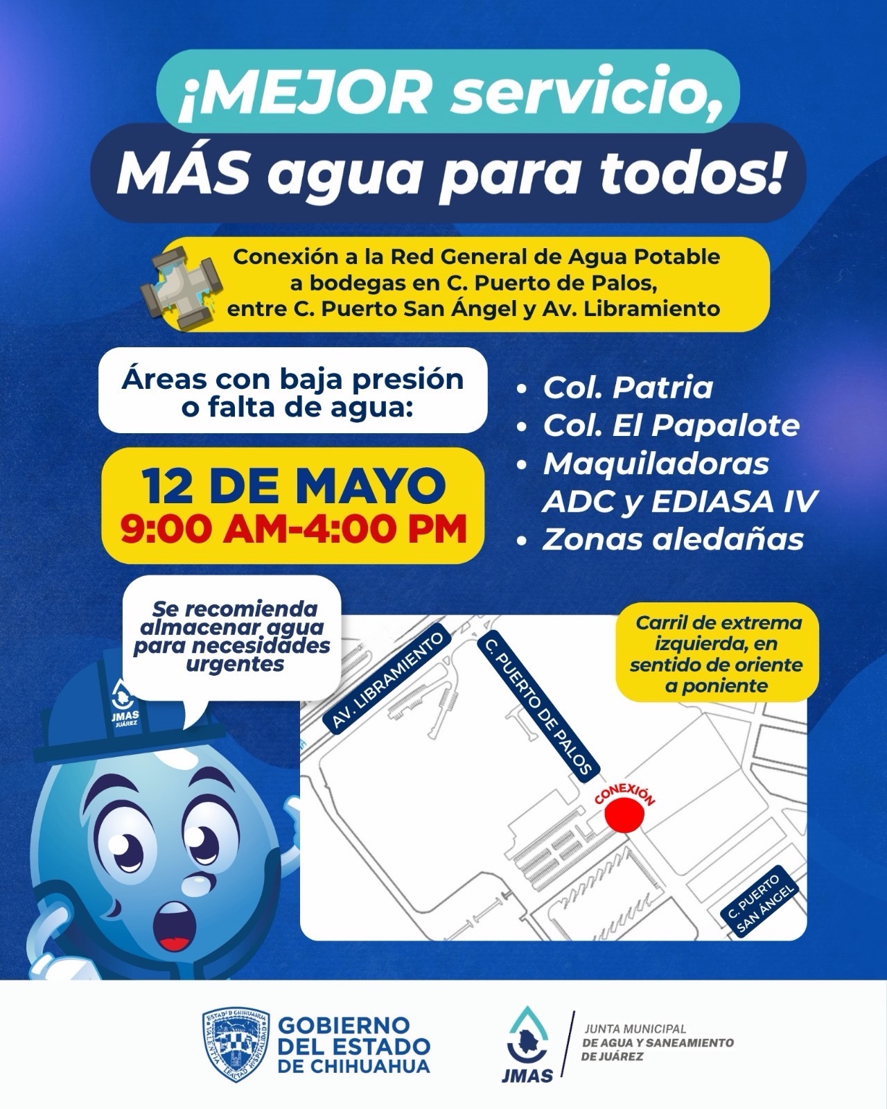 SUSPENDERÁN SERVICIO DE AGUA ESTE MARTES EN COLONIAS PATRIA Y EL PAPALOTE