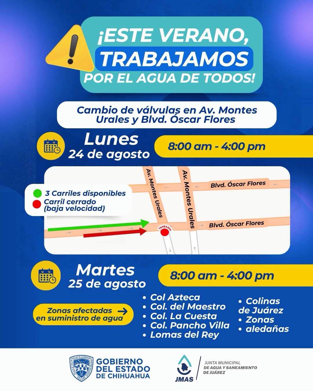 JMAS ANUNCIA TRABAJOS EN MONTES URALES; PREVÉN BAJA PRESIÓN DE AGUA