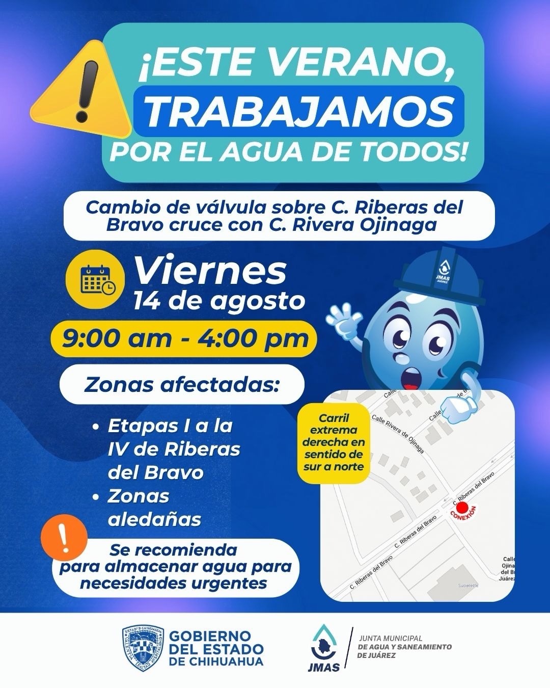 JMAS CAMBIARÁ VÁLVULA EN LA RED DE AGUA DE RIBERAS DEL BRAVO