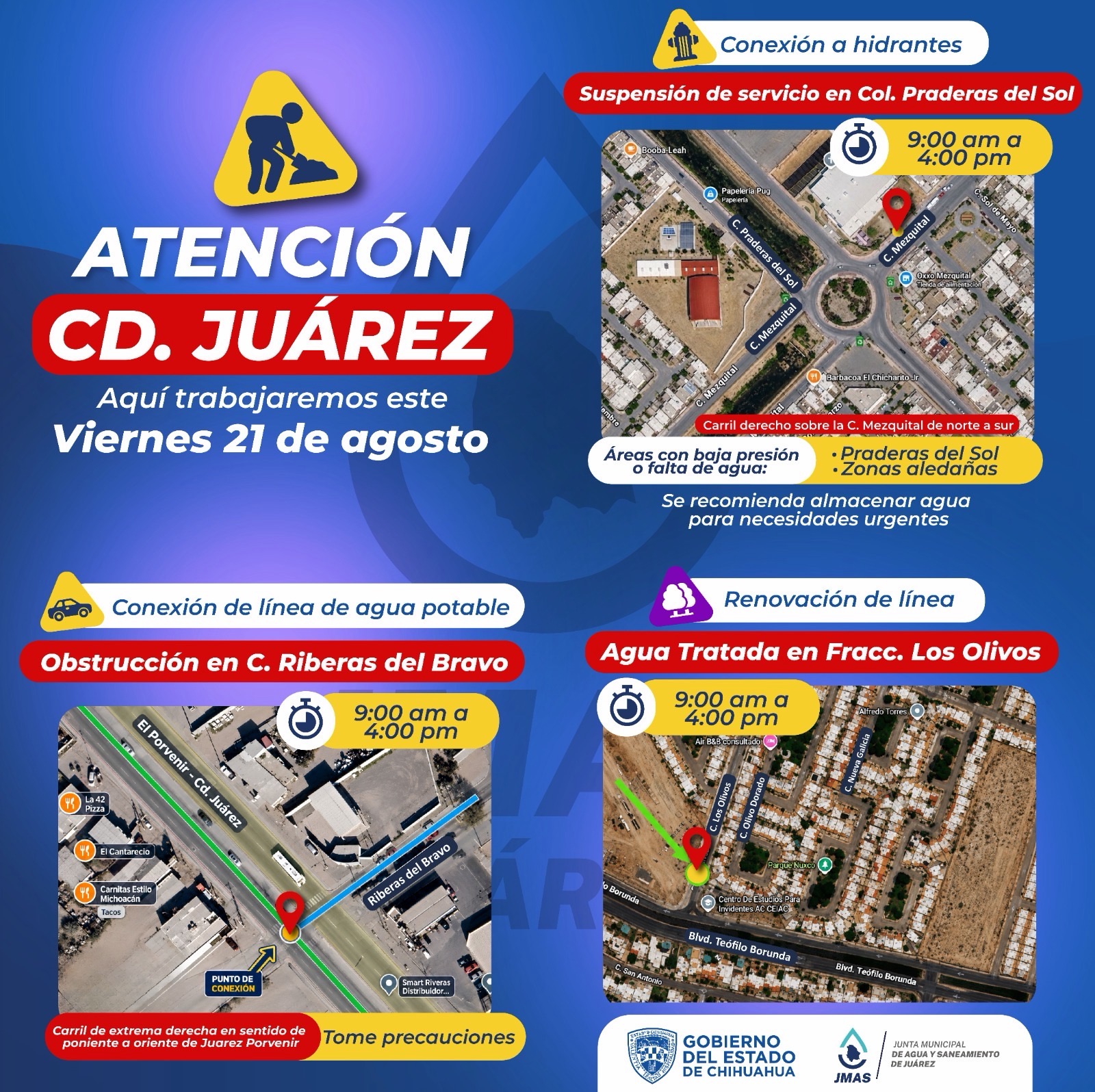 JMAS SUSPENDERÁ TEMPORALMENTE EL AGUA EN PRADERAS DEL SOL