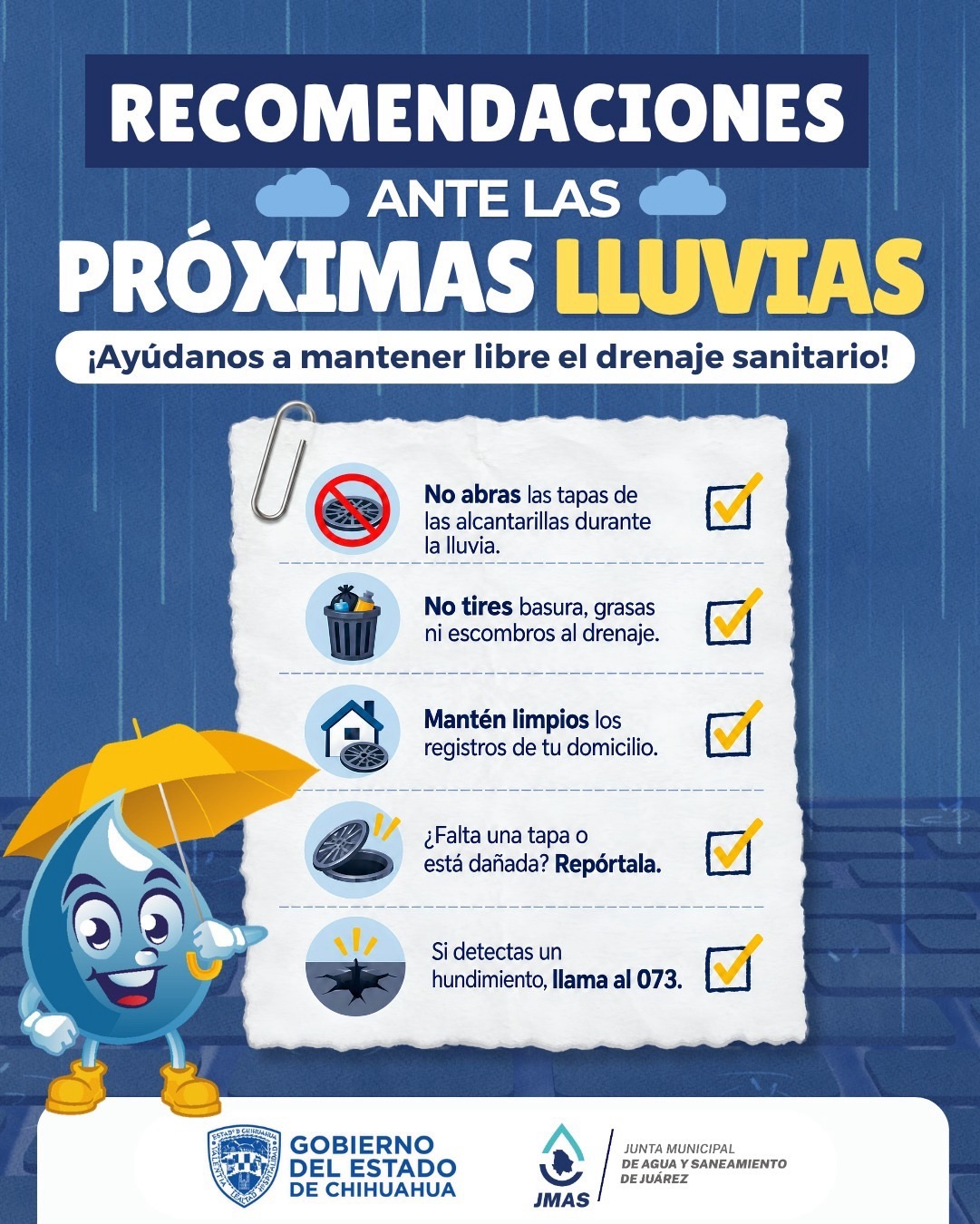 JMAS EMITE RECOMENDACIONES ANTE PRONÓSTICO DE LLUVIAS EN&nbsp;JUÁREZ